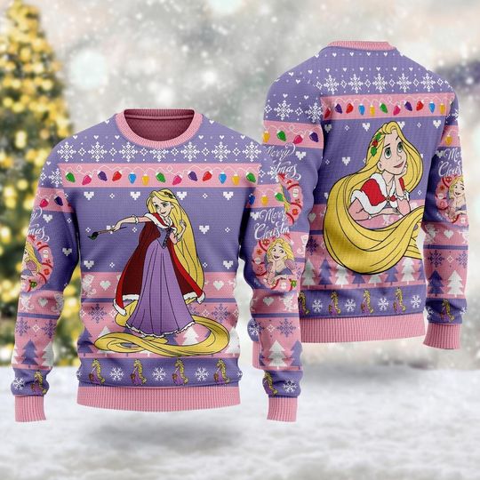 Cute Rapunzel Princess Ugly Christmas Sweater, Tangled Movie Xmas Sweatshirt, Rapunzel Princess Christmas Gift For Men Women Kid