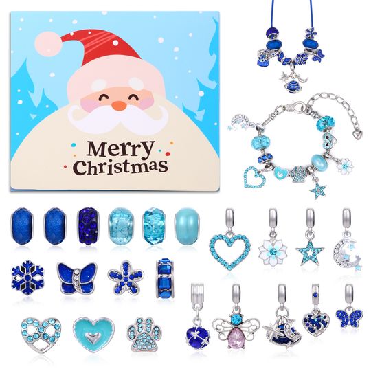 Discover Blue set 24 grid countdown Christmas calendar Advent surprise blind box, creative DIY beaded bracelet Christmas gift