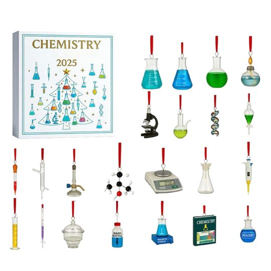 Discover 2025 Christmas Chemistry Advent 2D Acrylic Seasonal Decor 24 Days Advent Countdown Calendar Ornaments for Home Decorators Front