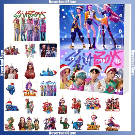 Discover 24PCS KPop Demon Hunters Christmas Advent Calendar Blind Box Rumi Mira Zoey Mini Acrylic Pendant Countdown Toy Box Boy Girl Gift
