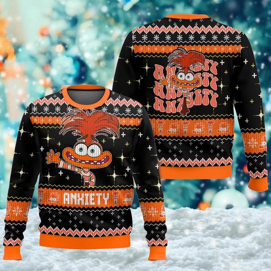 Discover Anxiety Ugly Christmas Sweater, Anxiety Inside Out 2 Xmas Sweatshirt, Anxiety Character Christmas Gift For Men Women Kid, Funny Anxiety Gift