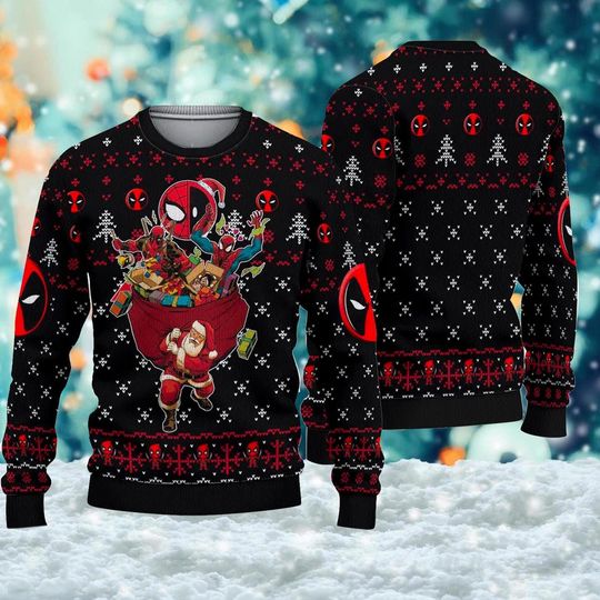 Deadpool Spider Man Ugly Christmas Sweater, Deadpool Xmas Sweatshirt, Deadpool Christmas Gift For Men Women Kid, Spider Man Xmas Sweatshirt