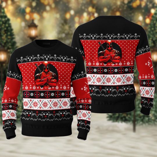 Discover Deadpool Ugly Christmas Sweater, Superhero Ugly Christmas Sweatshirt, Deadpool Xmas Holiday Sweater, Christmas Gift for Men Women Kid