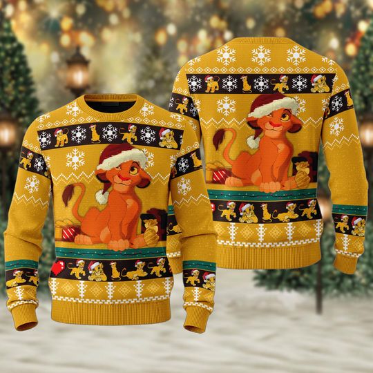 Discover Funny Lion Ugly Christmas Sweater, Lion King Santa Hat Xmas Sweatshirt, Christmas Gift For Men Women Kid, Lion Movie Christmas Shirt