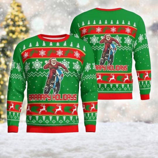 Discover Santa Moto Ugly Christmas Sweater, Santa Claus Christmas Sweatshirt, Santa Xmas Holiday Party Shirt, Christmas Gift For Men Women Kid