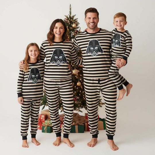 Star Wars Family Pajamas Set, Darth Vader Long Pajamas, Black Stripe Long Sleeve PJs, Holiday Sleepwear