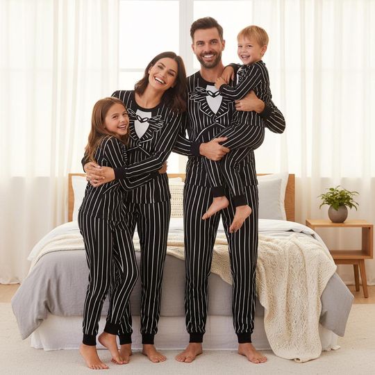 Discover Jack Sally Family Pajamas, Nightmare Xmas Long Pajamas, Jack Long Sleeve PJs, Halloween Pajamas Set, Family Sleepwear Xmas Gift