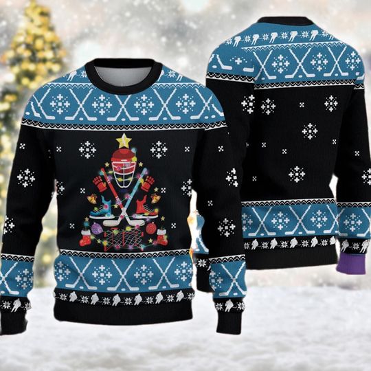 Discover Happy Hockeyday Ugly Christmas Sweater, Hockey Christmas Sweatshirt, Hockey Lovers Gift, Sport Team Xmas Holiday Shirt For Men Women Kid