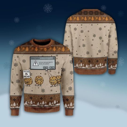 Funny Delete Cookies Christmas Sweater, Holiday Jumper, Geeky Meme Xmas Pullover