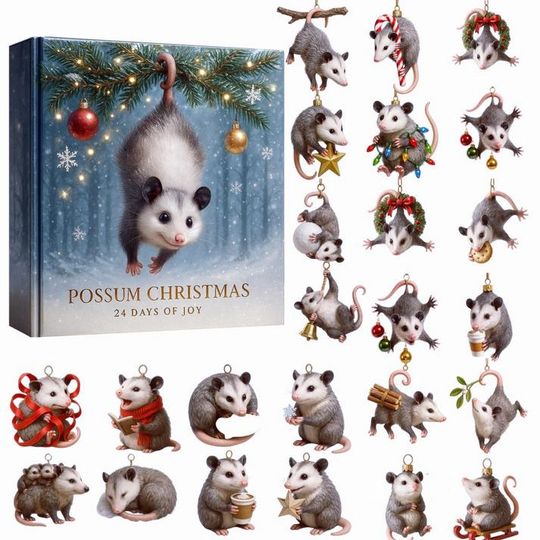 Discover Possum Advent Calendar, Gift For Animal Lovers, Christmas Countdown Calendar, Forest Animals, Opossum Christmas, Christmas Tree Decor