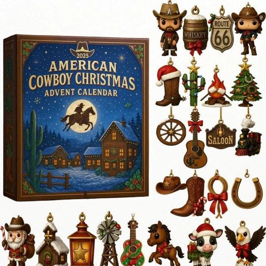 Discover The American Cowboy Advent Calendar, Western Countdown Box, Acrylic Cowboy Figurines Gift, Keepsake Rodeo Saddle Up Ornament