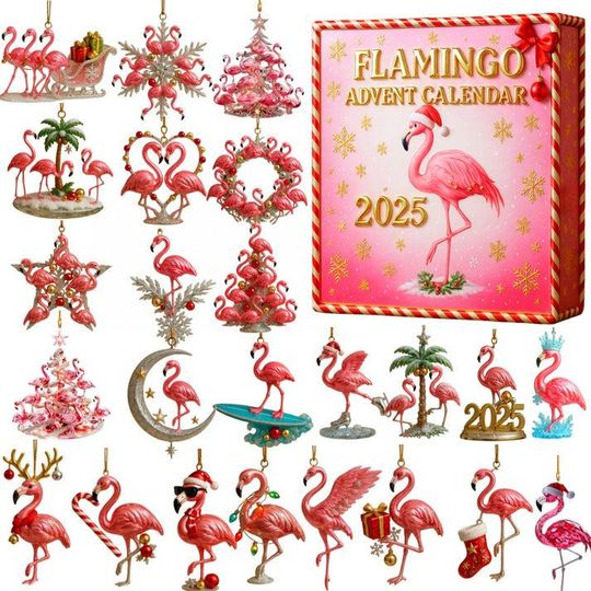 Discover Christmas Flamingo Advent Calendar,  Christmas Countdown Calendar, Pink Flamingo Figurines Gift, Holiday Flamingo Lover Gifts
