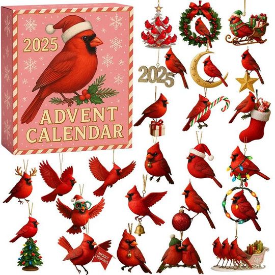 Discover Cardinal Bird Advent Calendar, Bird Figurines for Nature Lovers and Collectors, Gift for Birdwatchers and Wildlife Fans, Christmas Countdown