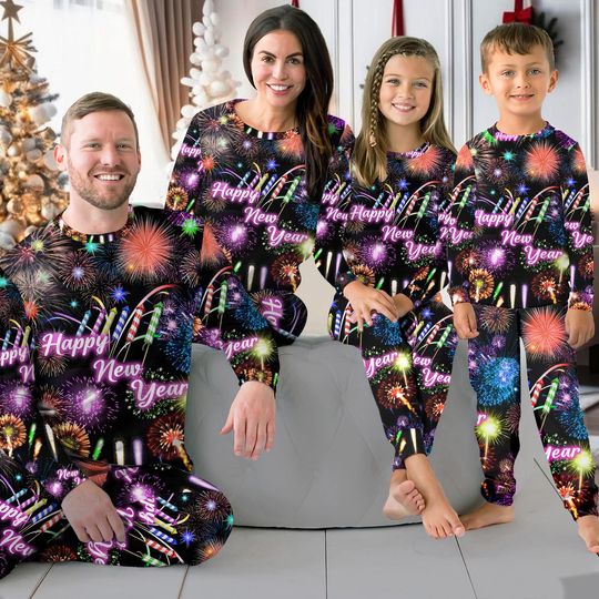 Discover Family Matching Fireworks Pajama Set for New Year Holiday Sleepwear