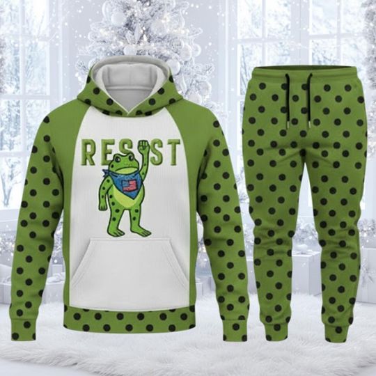 Discover Resist Frog Hoodie & Joggers Set - Green Polka Dot Loungewear - Unisex Political Statement Outfit - Cozy Christmas Gift