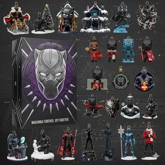 Discover 24 Black Panther Ornament Collector Set | Marvel Christmas Decorations | T'Challa Action Figures | Ready to hang plastic