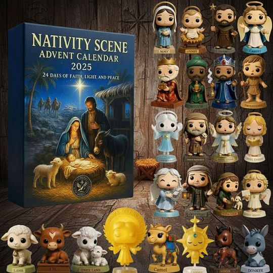 Discover 2025 Nativity Scene Advent Calendar | 24 Piece Faith Ornament Set | Religious Christmas Countdown Gift | Manger Figures