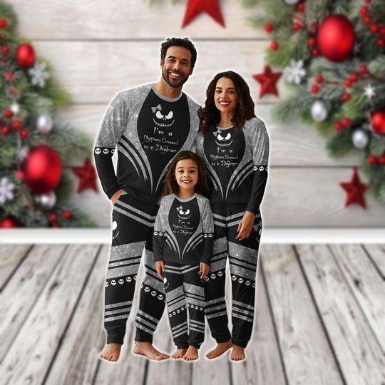 Jack Skellington Family Pajama Set, Nightmare Before Christmas Holiday Loungewear, Skeleton Tee and Pants