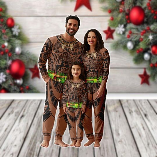 Discover Moana Maui Family Pajamas Set, Disney Moana Cosplay Sleepwear, Polynesian Tattoo Myths Christmas Shirt, Princess Xmas Costume
