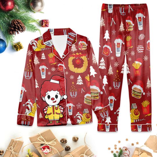 Discover Merry Christmas McDonald's Pajamas Pants | Funny Fast Food Holiday Sleepwear | McDonald's Fan Gift