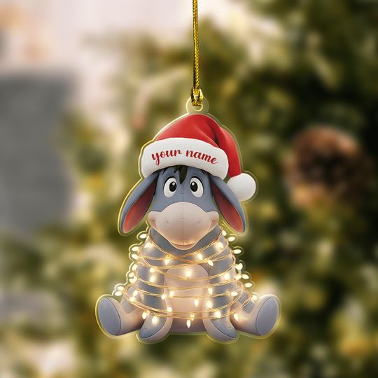 Personalized Eeyore Christmas Light Ornament, Cute Eeyore Christmas Tree Decor, Pooh Cartoon Character Xmas Holiday Gift For Kid