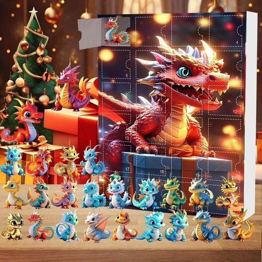 Discover Fantasy Dragon Advent Calendar 2025, Vintage Christmas Ornament Countdown Box, Collectible Fantasy Mini Toys, Dragon Lover Gift