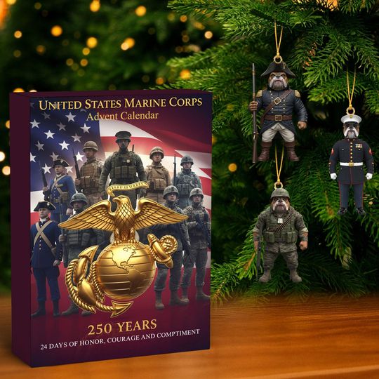 Discover Military US Advent Calendar, Chirstmas Gifts For Veteran, Bulldog Marine Ornament, Dog Lovers Gift, Christmas Countdown Calendar