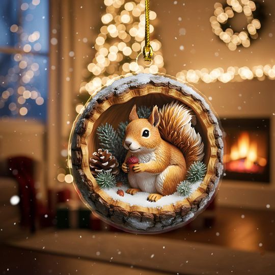 Discover Winter Squirrel Christmas Ornament  Woodland Pinecone Tree Decoration 2D Acrylic Flat
