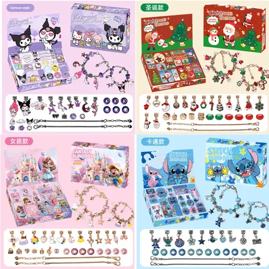 Discover New Kuromi Stitch Christmas Countdown 24 Calendar Advent Surprise Blind Box DIY Handmade Beaded Children's Bracelet Gift