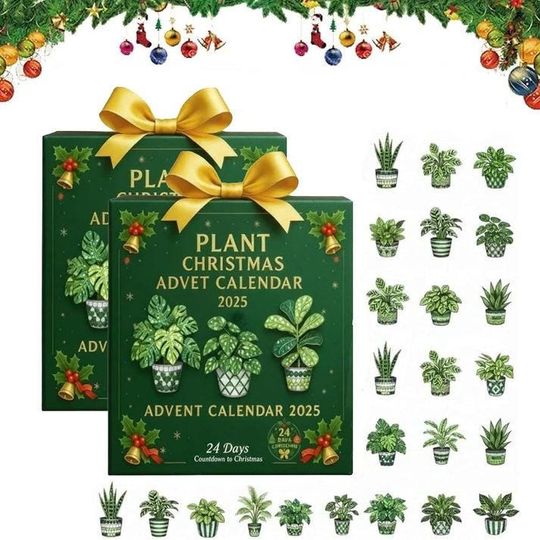 Discover Plant Advent Calendar, Green Tree Figurines, Classic Holiday Decor, Unique Green Look, Festive Countdown Calendar, Chirstmas Collectible