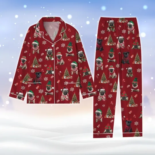 Discover Christmas Pug Dog Pajamas Set, Dog Lover Holiday Pajamas, Cute Dog Pajamas