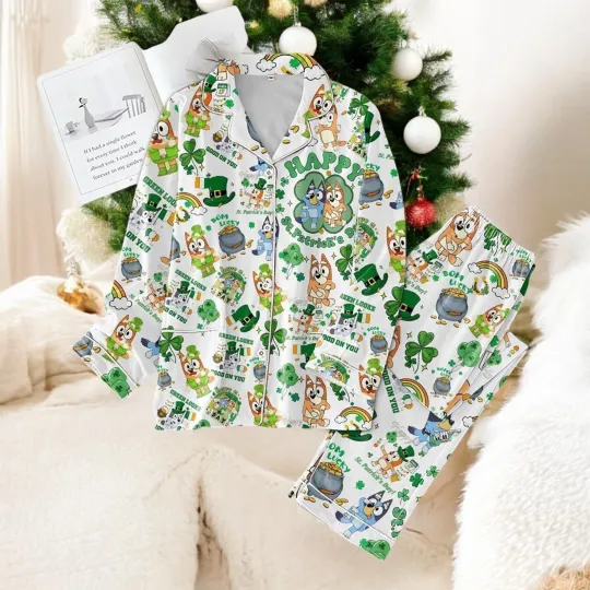 Discover Blue Dog St. Patrick’s Day Pajama Set for Adults