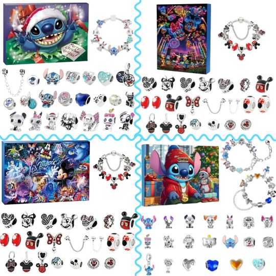 Discover New 2025 Stitch & Mickey Xmas Advent Calendar Bracelets Anime 24 Days Countdown DIY Jewelry Making for Kids Christmas Gifts Toy