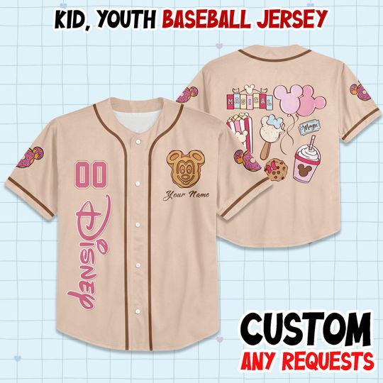 Discover Personalize Disney Snacks Baseball Jersey, Magical Park Snacks Disney Girl Trip Gift For Kid Youth Adult, Disneyland