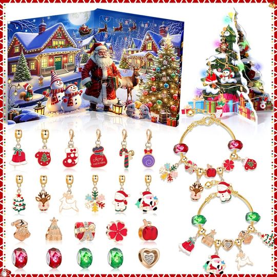 Discover Christmas Advent Calendar 24day DIY Countdown Bracelet Surprise Blind Box Christmas Decoration Combo Bracelet Blind Box Gift Set