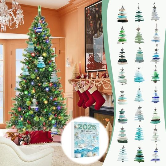 Discover Sea Glass Advent Calendar 2025 Acrylic Pendants Christmas Tree Decor Blind Box Calendar Classic Broadway Shows 24 Days Countdown