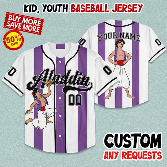 Discover Custom Disney Aladdin Aladdin Baseball, Disney Baseball Jersey Sports Team, Cute Birthday Gifts For Fans, Disneyland Family