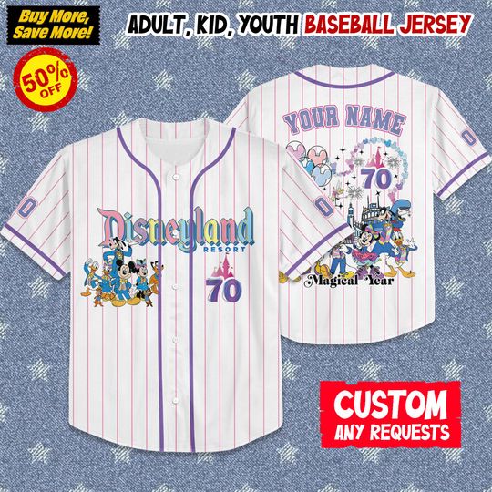 Discover Custom Disneyland 70th Anniversary 1955 2025 Baseball Jersey, Disneyland Jersey Shirt, Disney Trip Shirt, Disneyland Family Vacation