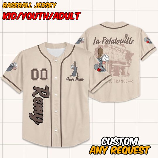 Discover Custom Little Chef Remy Ratatouille Paris France Simple Baseball, Custom Kid Youth Adult Disney Baseball Jersey, Disney Trip Matching