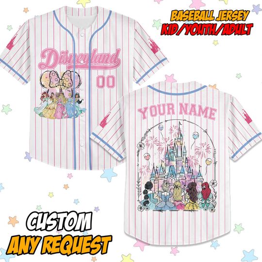 Discover Custom Name Disney Princess Cute Ribbons Baseball Jersey, Disney Princess Coquette Bow Shirt, Custom Kid Youth Adult Baseball Jersey