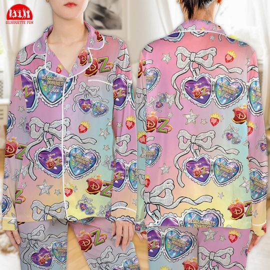 Discover Descendants Zombies World Tour Heart Satin Pajamas Set, Descendants Concert Pajamas, Disneyland Zombies 4 Sleepwear, Family Holiday Pajamas