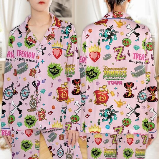 Discover Descendants Zombies World Tour Heart Satin Pajamas Descendants Concert Silk Pajamas Disneyland Zombies 4 Sleepwear Disneyland Group Pajamas