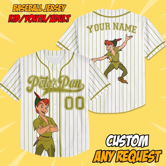 Discover Custom Disney Peter Pan Simple Jersey, Custom Name Disney Game Day Kid Adult Jersey, Gift For Baseball Fan Disney Princess Matching