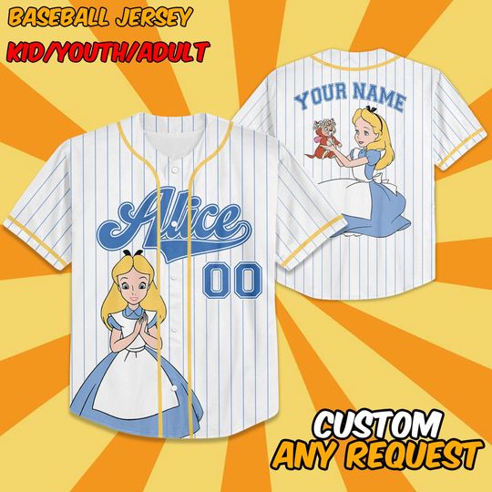 Discover Custom Disney Alice In Wonderland Simple, Custom Name Disney Game Day Kid Adult Jersey, Gift For Baseball Fan Disney Princess Matching