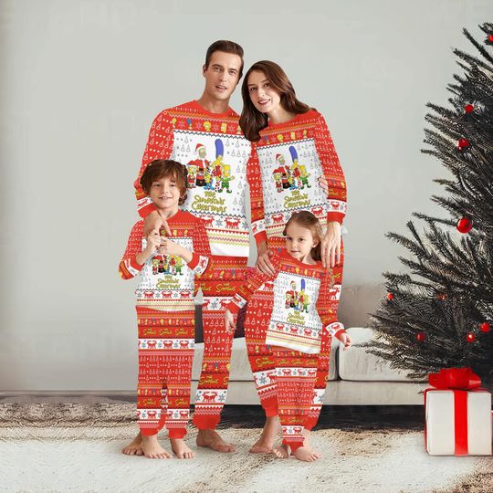 Simpsons Christmas Family Pajamas Set, Homer Simpson Long Sleeve Pjs, Cartoon Xmas Holiday Sleepwear Set, Cute Matching Loungwear Set
