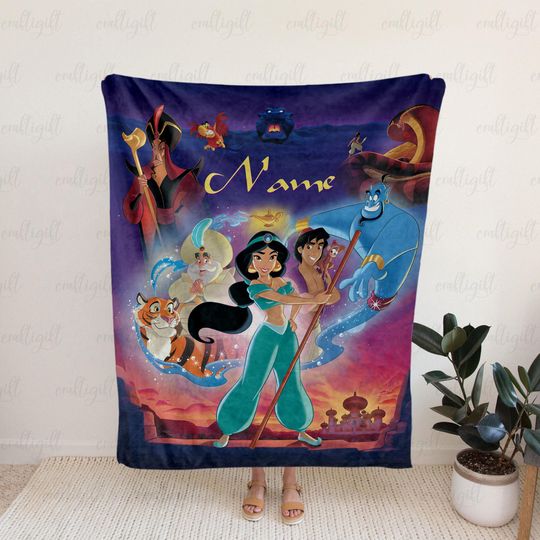 Discover Custom Aladdin Characters Blanket, Jasmine Princess Disney Baby Blanket, Genie Jafar Abu Rajah, WDW Disneyland Princess Birthday Girl Gift