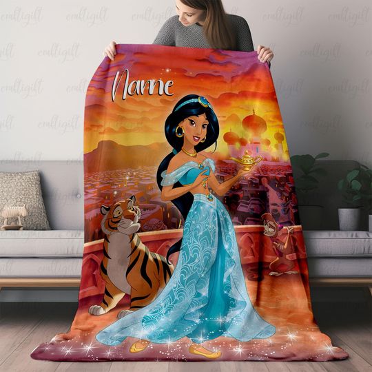 Discover Agrabah Jasmine Princess Customized Blanket, Rajah Abu Magic Lamp, Disney Aladdin Characters Throw Blanket, Disney Boy Girl Birthday Gift