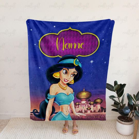 Discover Personalized Disney Princess Jasmine Blanket, Magic Arabian Jasmine Throw Blanket, Cute Princess Girl Blanket, Disney Birthday Kids Gifts