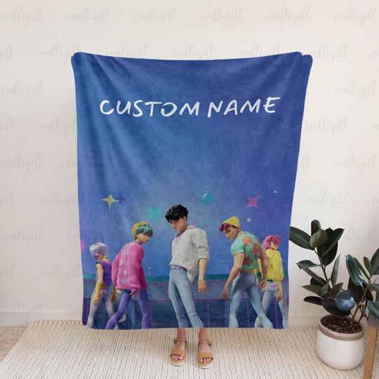 Personalized Kpop Hunters Throw Blanket, Kpop Anime Saja Boys Blanket, Soda Pop Performance Blanket, Pink Boy Band Fan Girl Gift, MKA050
