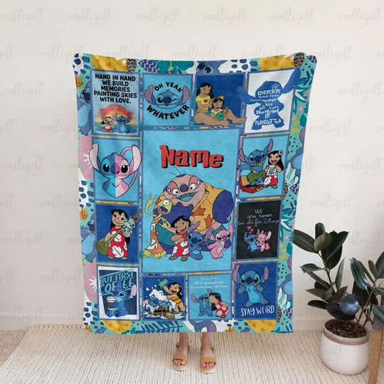 Discover Custom Stitch And Friend Hawaii Blanket, Disney Lilo & Stitch Blanket, Stitch Birthday Blanket Gifts For Kids, Angel Jumba Pleakley, NVA826
